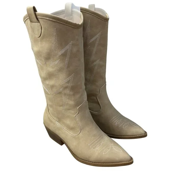 Dirty Laundry Josea Cowboy Boot Women's Size 8 Mid Calf Soft Shaft Cream New - Picture 1 of 11